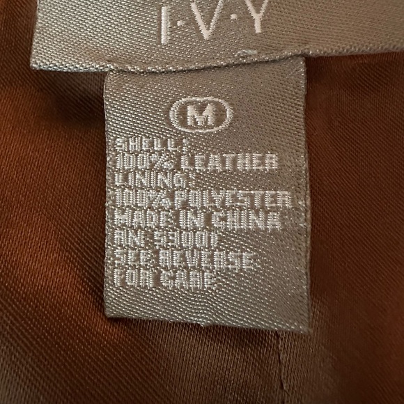 IVY brown leather suede button front cross stitching women’s coat size medium - Picture 6 of 6